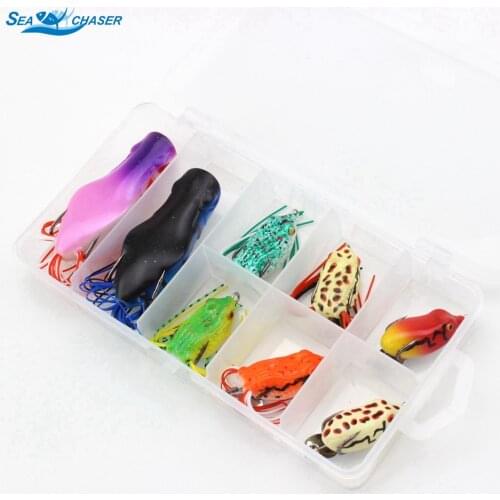 8pcs 8colors Topwater Frog Hollow Body Soft Fishing Lures Bass Hooks Baits Tackle Set and Tackle Box Free shipping