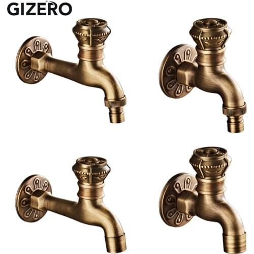Antique Brass Laundry Faucet Long Spout Solid Brass Washing Machine Taps Copper Retro Classic Wall Mount Garden Water Taps ZR242