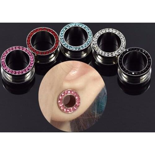 2Pcs Unisex 3-14mm Black Rainestone Ear Plugs And Tunnels Stainless Steel Screw Fit Ear Plug Flesh Tunnel Piercing 3.28Promotion