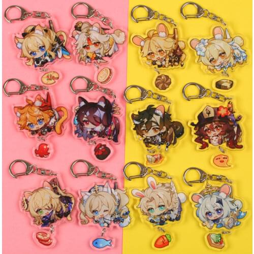 Anime Genshin Impact Venti Hutao Zhongli Diluc Keychain Key Ring Lanyard Props Accessories Pendant Cosplay Man Woman Gift