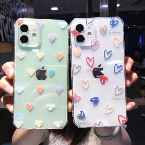 Cute Love Heart Clear Phone Case For iPhone 12 11 Pro Max XS Max XR X 7 8 Plus 12Pro SE 2020 Soft Silicone Shockproof Back Cover