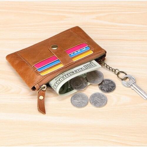 2021 Business Mens Credit Card Holder Zipper Multifunction Coin Purse High Quality Genuine Leather Coin Purse ID Clip