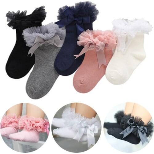 Baby Knee High Socks Non Slip Baby Girl Socks Newborns Infant Toddler Short Ankle Socks Cute Princess Bowknot Lace Solid