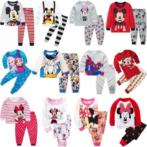 Kids Pajamas Set Children Sleepwear Cartoon Mickey Minnie Mouse Pyjamas Pijamas Baby Boy Girl Cotton Nightwear Spiderman Clothes