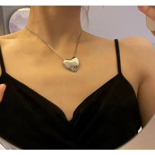 Docona Fashion Geometry Pendant Necklace for Women Silver Color Love Heart Girlfriend Birthday Present Bohemian Jewelry 19636