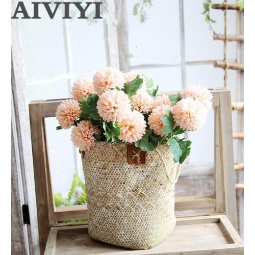 Artificial Flowers 2 Heads/Branch Chrysanthemum Flower Ball Bud Fake Flower Branch Home Decor for Wedding Home Vases Decoration
