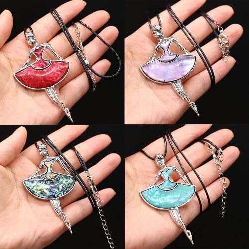 Exquisite Girl Natural Shell Pendant Necklace Ballet Girl Abalone Shell Pendant Necklace for Women Jewelry Party Birthday Gift