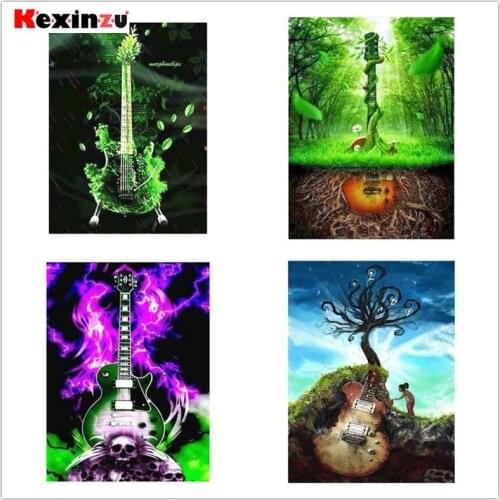Kexinzu Full Square/Round 5D Diy Diamond Painting Cross Stitch "Scenery Guitar" Diamond 3D Embroidery Mosaic Home Decor Gift