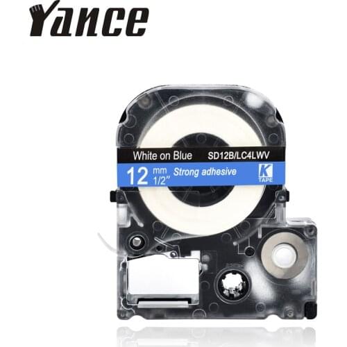 Yance 12mm White on Blue SD12B LC-4LWV strong adhesive label maker tape for kingjim/epson label printer LW300 LW400 LW-400