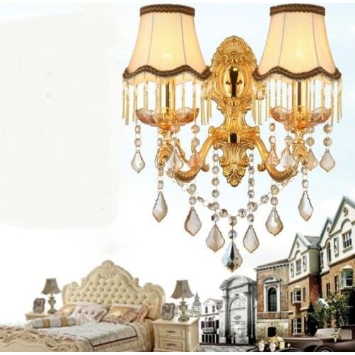 Continental wall lamps golden led bedside 2 head living room background bedroom study Corridor Hotel crystal wall lamp