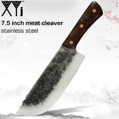 XYj 7 Inch Stainless Steel Handmade Forged Kitchen Cooking Knife Wide Sharp Blade Slaughtering Chopping Tool Heavy-Duty Cutlery