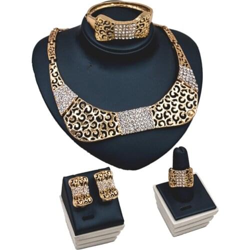 LAN PALACE costume jewelry gold color ladies jewellery set earrings necklace ring bracelet free shipping