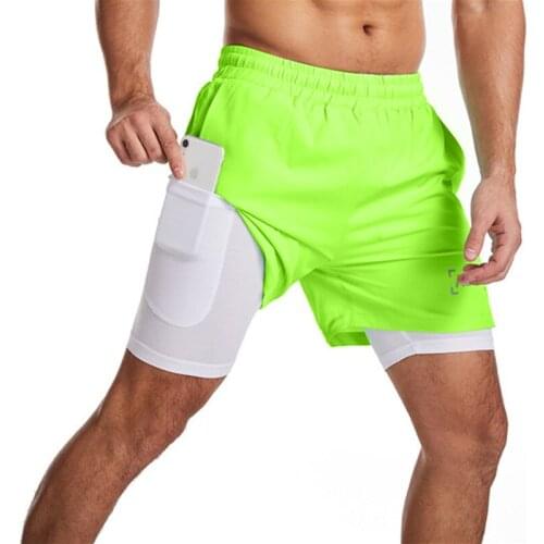 Plus Size Running Shorts Men 2 In 1 Short Pant Gyms Fitness Built-in Pocket Jogger Shorts Man Training Athletic Shorts