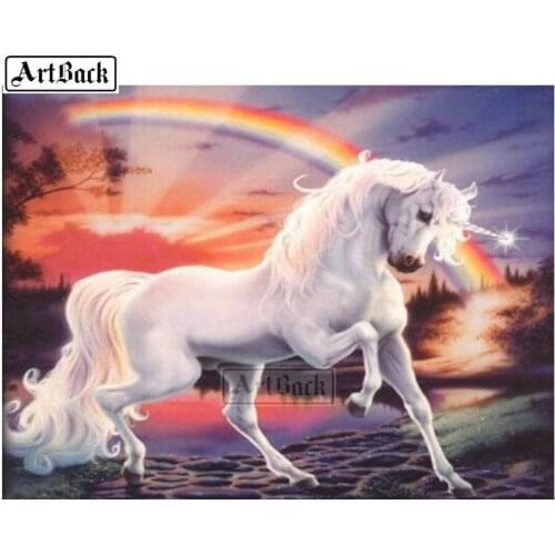 Needle Diamond Painting Rainbow Unicorn Kit Full Square / Round Drill 3d Diamond Embroidery Animal Resin Mosaic Home Decor SE129