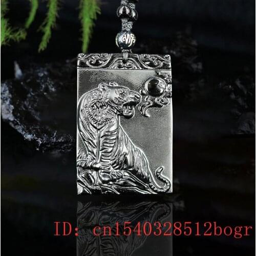 Obsidian Tiger Pendant Black Jewelry for Men Necklace Jade Natural Fashion Women Accessories Amulet Carved