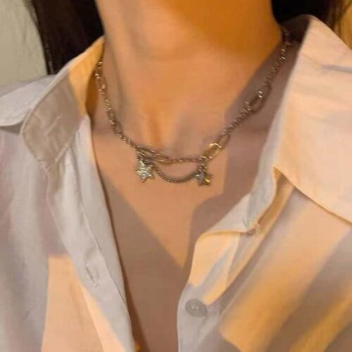 Silver Color Rhinestone Star Pendant Necklace for Women Clavicle Chain Short Necklaces Female 2021 Fashion Jewelry New