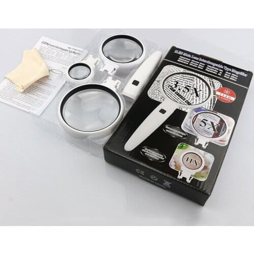 4-in-1 3 LED Light 3.5x 5x 11x Handheld Magnifier Reading Magnifying Glass Lens Jewelry Loupe