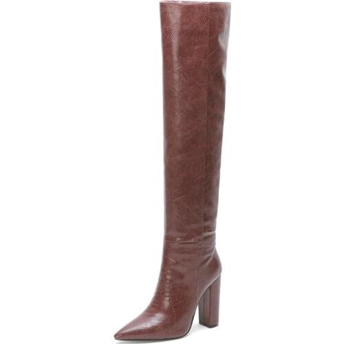 Thick Heel Snake Boots Women Microfiber Leather Winter Boots Over The Knee Multi-Color Optional High Heel Zapatos Mujer Invierno