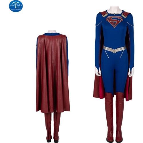 Supergirl Cosplay Costumes for Adult Women Jumpsuit Custom Made with Boots Cloak TV Show Cloak Christmas Costume
