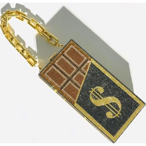 Crystal Rhinestone Money Purse Bag Wedding Luxury Designer Handbag for Women Chocolate Shape Gold Clutch Party Bag ZD1943