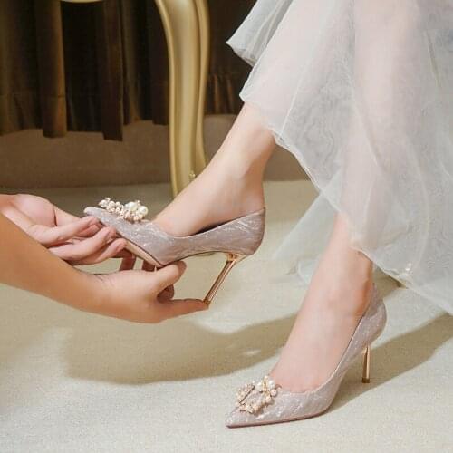 French Wedding Shoes Show Wo Clothes Master Wedding Dress Two Wear 2021 New Summer Bride Crystal High Heels