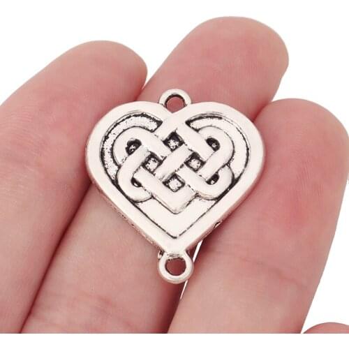 20 x Tibetan Silver Chinese Knot Heart Connector Charms for Bracelet Necklace Jewelry Making Accessories 28x24mm