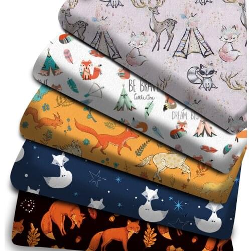 50x145cm Deer Fox Printed polyester Cotton Fabric Cloth Sewing DIY Patchwork Quilting Fabrics Home Decorationl,1Yc7449
