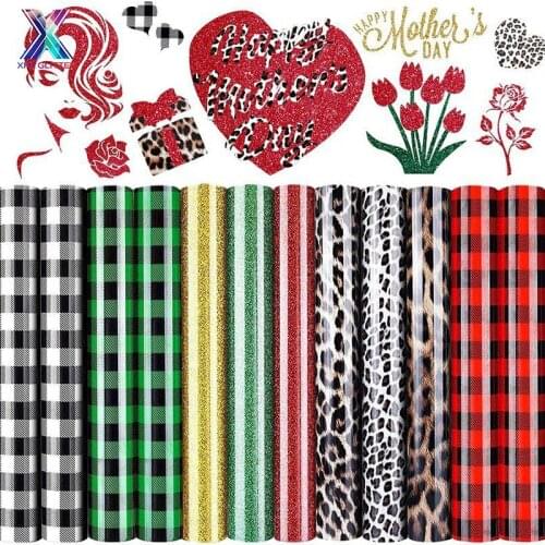 XFX HTV 12 Sheets Mothers Day Buffalo Plaid HTV Heat Transfer Vinyl for Shirts Fabric Craft 12X10 In Iron on Vinyl Print HTV DIY