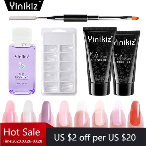 Yinikiz Poly Extension Nail Gel Kit Fast UV Builder Gel Double Use Manicure Brush Nail Form Acrylic Gel Polish Tools Set