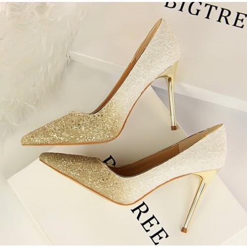 2020 Women 9.5cm Thin High Heels Pumps Sexy Glitter Leather Bright Pointed Toe Scarpins Female Stiletto Purple Blue Bling Shoes