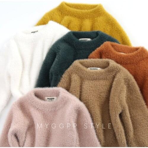 2021 Winter Toddler Kids Velvet Knitted Sweater Warm Autumn Baby Pink White Girls Long Sleeve Tops Outwear Winter Clothing
