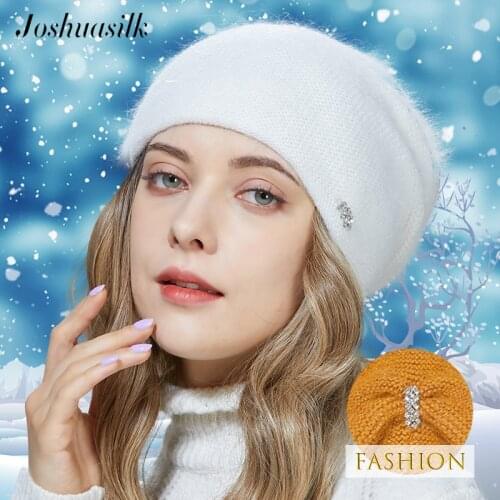 Joshuasilk Winter Woman hat Butterfly decoration Angora Knitted hat Ladies hat For Girls