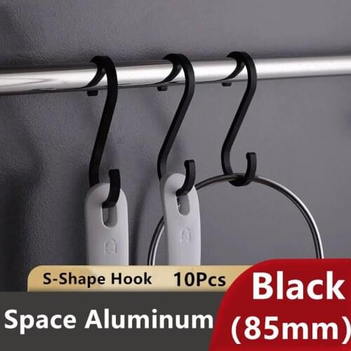 10Pcs Space Aluminum S-Shape Hook Kitchen Bedroom Multi-function Railing S Hanger Hook Clasp Holder Hooks Hanging Storage Tools