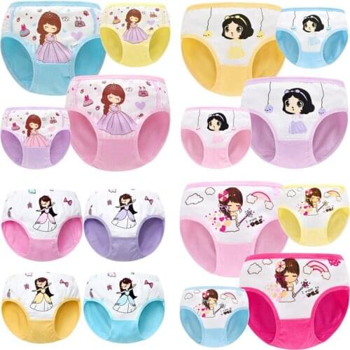 4 Pieces / Lot Girls Underwear Cotton Candy Color Cartoon Baby Girl Panties 1-11 Year Kids Underwear