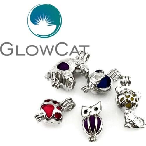 5x Animal Birds Owl Eagle Bear Paw Cat Pearl Cage Essential Oil Diffuser Beads Cage Locket Pendant for Akoya Oyster 22134