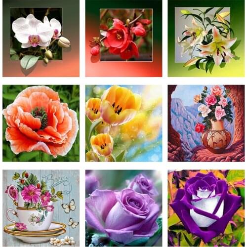 Diamond Embroidery Sale Flower Pictures Of Rhinestones Full Round Drill Diamond Mosaic Diamond Painting Flowers Beadwork