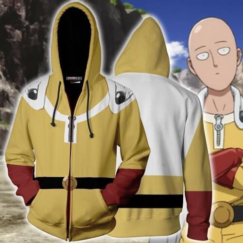 Anime One Punch Man Hoodie Saitama Oppai Sensi Print Casual Hooded Sweatshirt Thin Zipper Coat Outerwear