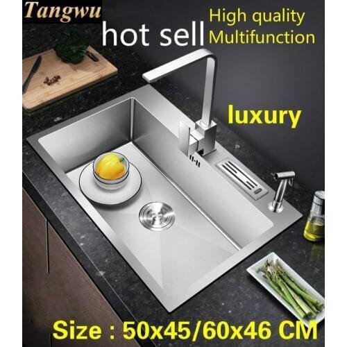 Free shipping Hot sell kitchen manual sink single trough 304 stainless steel 500x450/600x460 MM