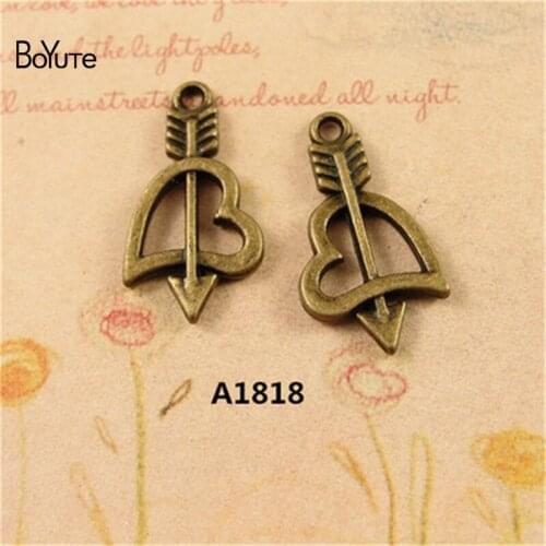 BoYuTe (50 Pieces/Lot) 24*13MM Antique Bronze Plated Alloy Love Heart Arrow Charm Pendant for Jewelry Findings Accessories Diy