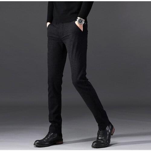Large Size Black Stretch Casual Trousers Mens Grey Skinny Pants Slim Fit Office Dress Classic Blue Elastic Trousers Elegant