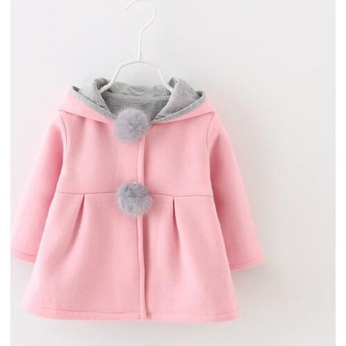 Toddler Fashion Autumn Winter cute design big rabbit ear pink girl cotton warm full sleeve hooed outwear kids casual hooded coat