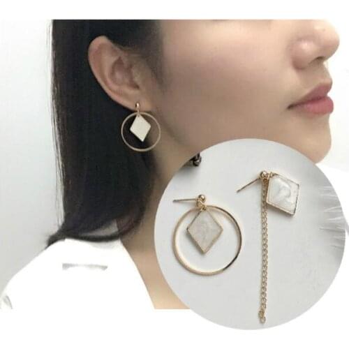Ea369 2019 hot sale Tassel Chain Earrings Irregular Geometric Round Asymmetric Earring Female charm jewelry