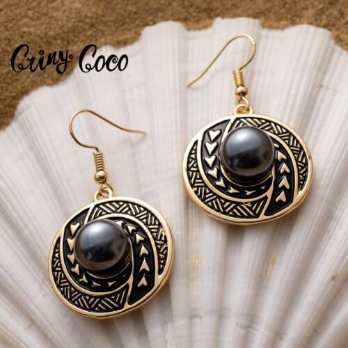 Hawaiian Geometric Drop Earring Black Enamel Long Pearl Jewelry Valentines Hangling Earrings 2020 Christmas Ornament for Women