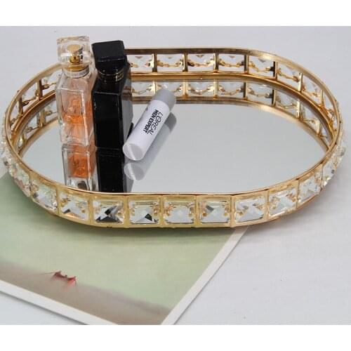 Crystal Tray luxury Table Storage Gold Plated Plate Kitchen Tool Wedding Centerpieces Home Decoration IM739