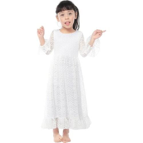 Kaiya Angel 2019 New Summer Children Clothes Baby Girl Dress Solid White Bow Lace Long Sleeves More Order Lass Price Wholesale