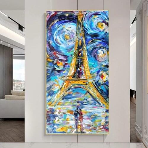 Tower of Paris Van Gogh Starry Night Painting on Canvas Art Cuadro Poster and Prints Nordic Wall Picture for Living Room Cuadros