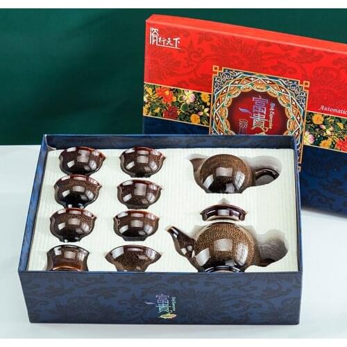 Ceramic wire drawing kiln Kung Fu tea set Teapot Set household creative gift box gift cover bowl filter tea cup sea