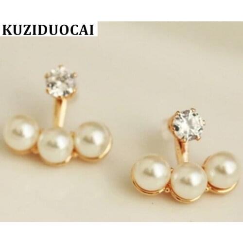 Kuziduocai New Fashion Jewelry Dazzling Zircon Pearl Concise Quaint Stud Earrings For Women Statement Brincos Pendientes E-193