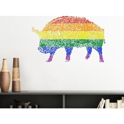 LGBT Stippling Rainbow Gay Lesbian Transgender Bisexuals Support Pig Painting Removable Wall Sticker Wallpaper for Room Decal