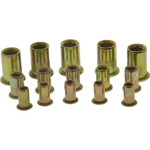 M3 M4 M5 M6 M8 M10 M12 Zinc Plated Carbon Steel Knurled Nuts Rivnut Flat Head Threaded Rivet Insert Nutsert Cap Rivet Nut